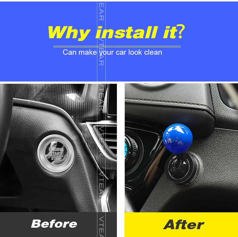 Vtear Universal Car Start/Stop Button Cover – Metal Ball Rocker Sticker Accessory