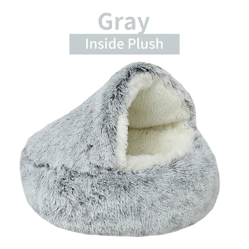 Winter Plush 2-in-1 Cat Bed & Cushion House for Small Dogs & Cats – Warm Sleep Bag & Nest