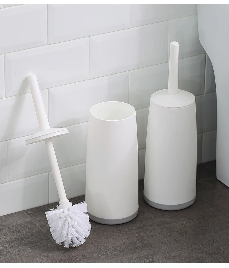 WORTHBUY Plastic Toilet Brush – Long Handle with Stand for Bathroom