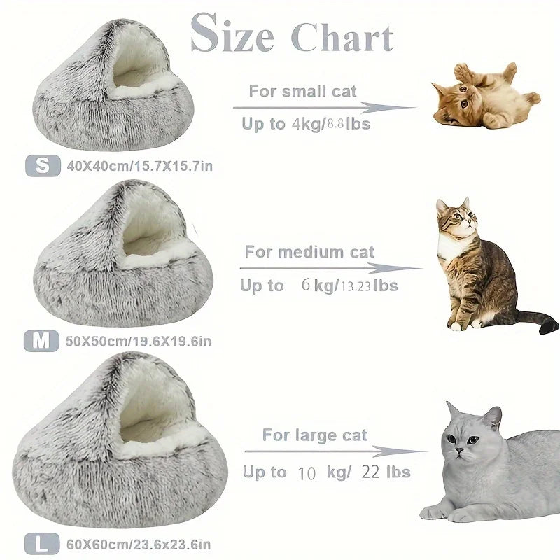 Winter Plush 2-in-1 Cat Bed & Cushion House for Small Dogs & Cats – Warm Sleep Bag & Nest