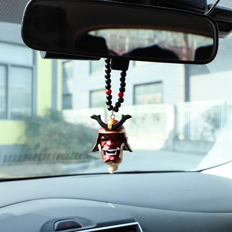 Japanese Oni Samurai Helmet Pendant – Kabuto Mask Rearview Mirror Accessory