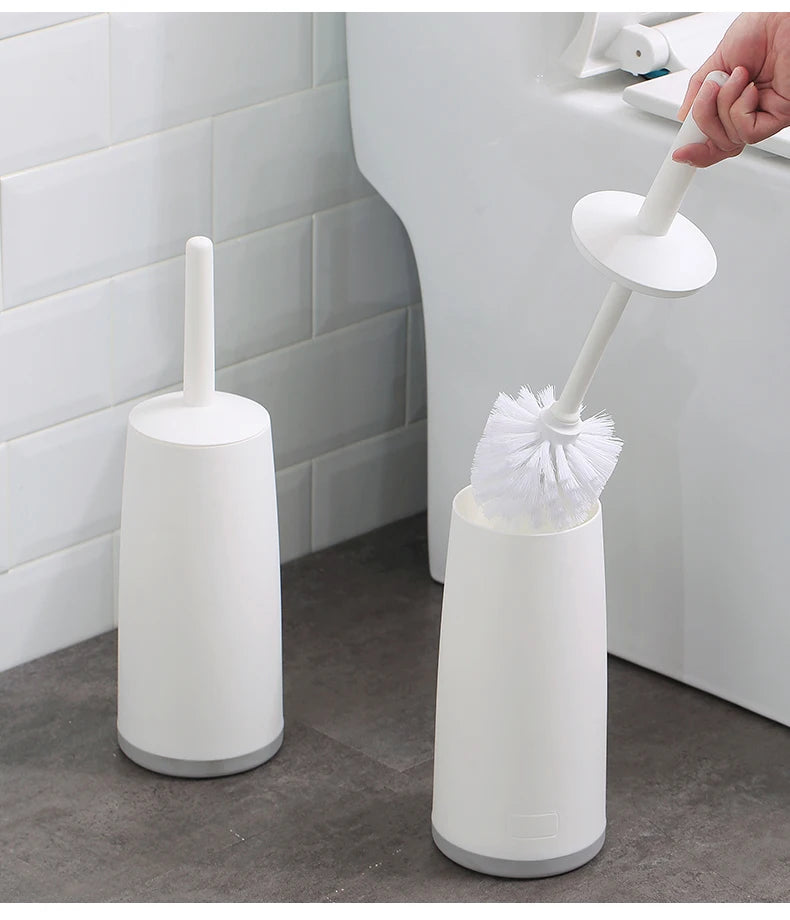 WORTHBUY Plastic Toilet Brush – Long Handle with Stand for Bathroom