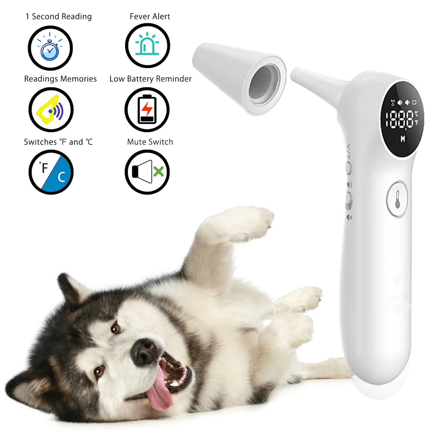 Pet Ear Thermometer for Dogs & Cats – Includes 20 Swabs for Livestock & Pets