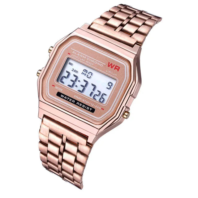 Luxury Stainless Steel Square Watch – Waterproof Digital Sports Wristwatch