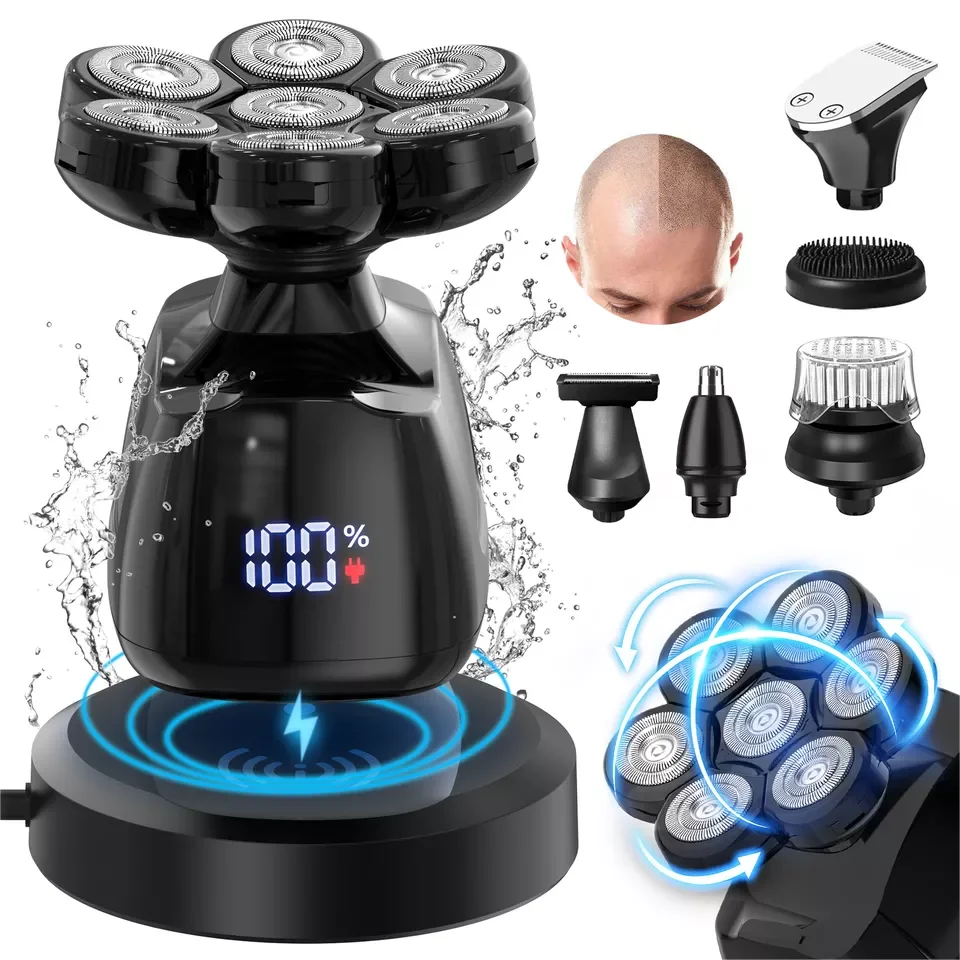 SEJOY 6-in-1 Electric Head Shaver – 7D Razor, Waterproof Grooming Kit