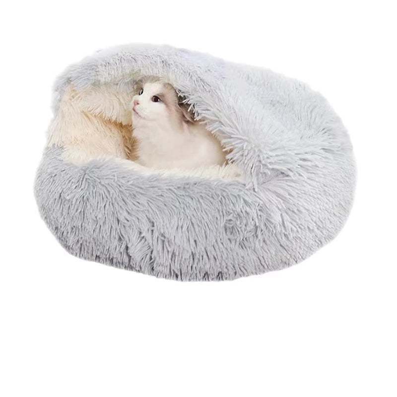 Winter Plush 2-in-1 Cat Bed & Cushion House for Small Dogs & Cats – Warm Sleep Bag & Nest