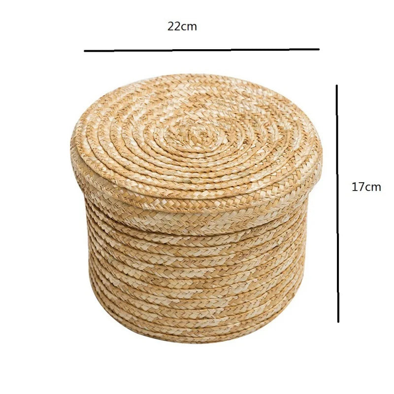 Grass Hand-woven Storage Basket With Lid