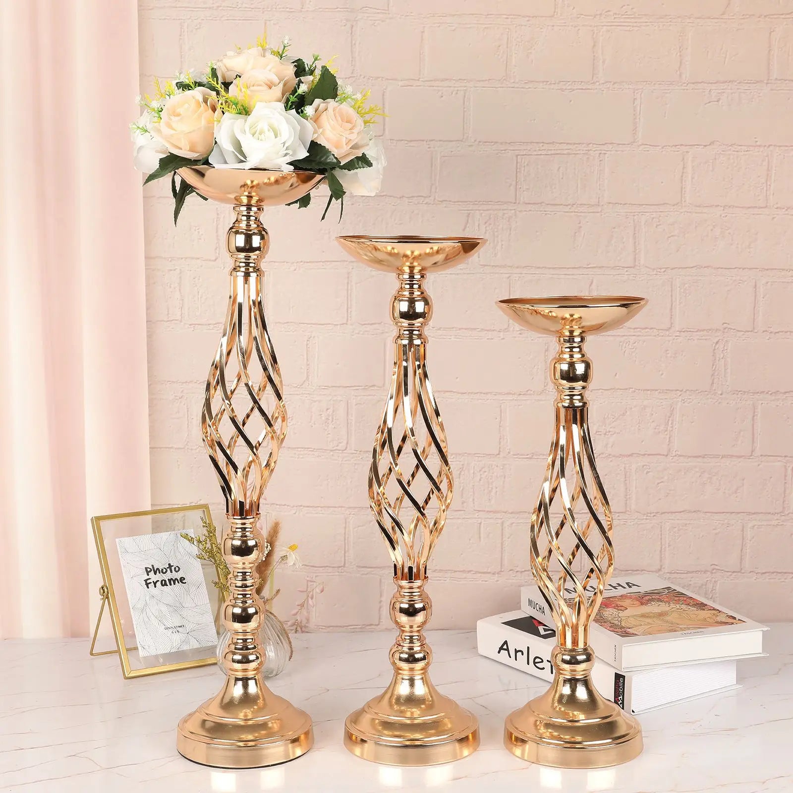 Table Candle Holder Decoration Golden Iron Art Vase