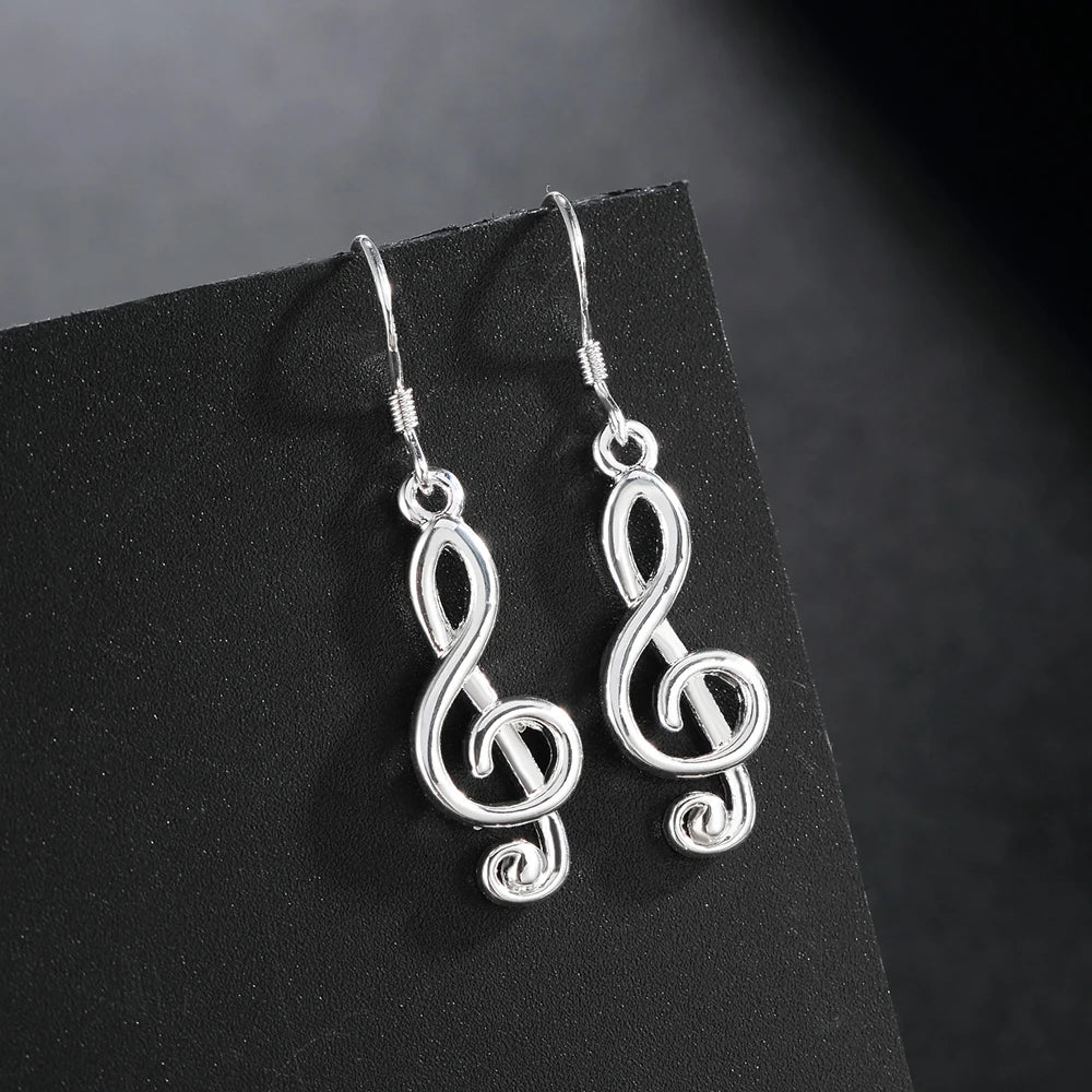 Sterling Silver Romantic music note drop Earrings for Women