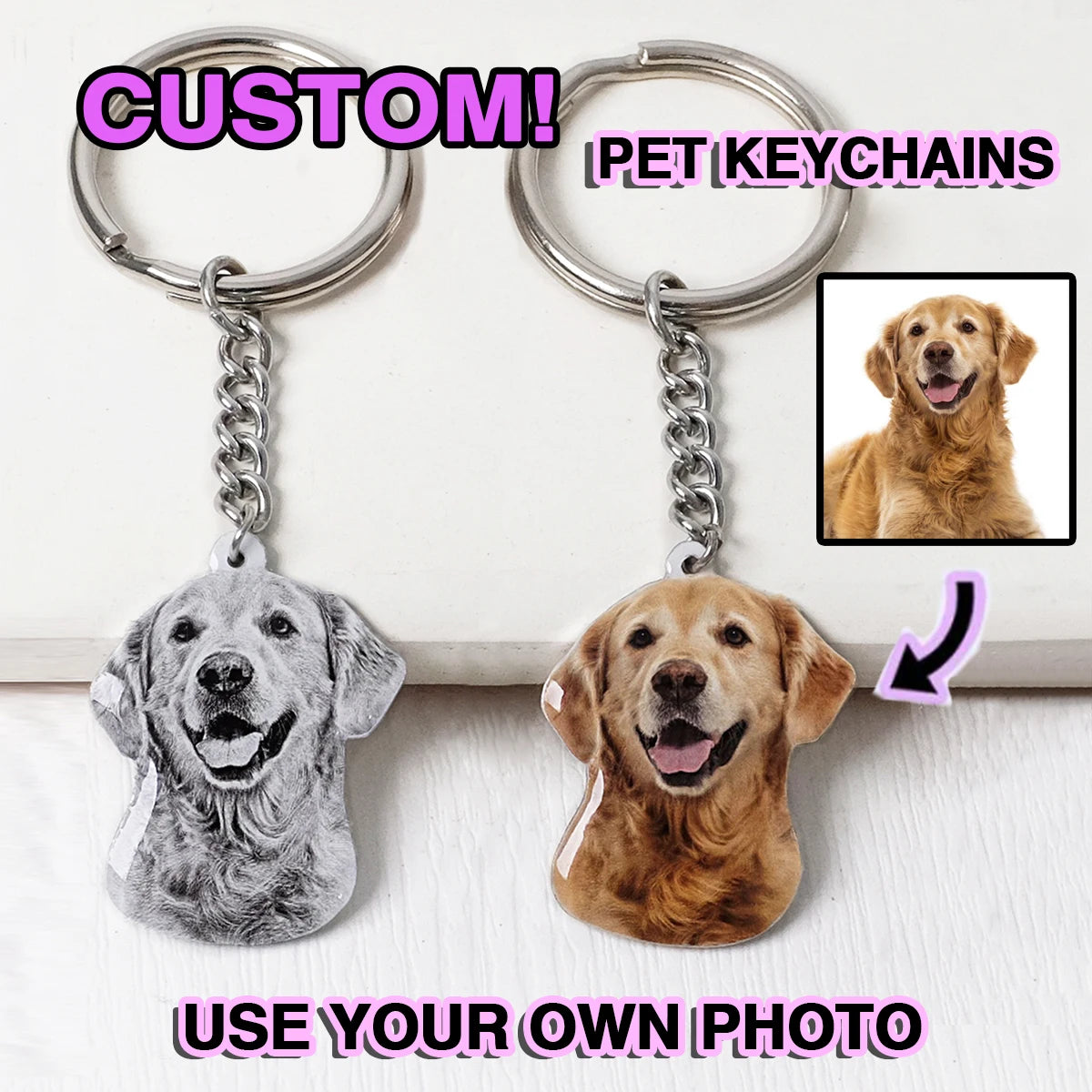 Personalized Pet Photo Keychain – Custom Dog & Cat Keyring Gift for Animal Lovers