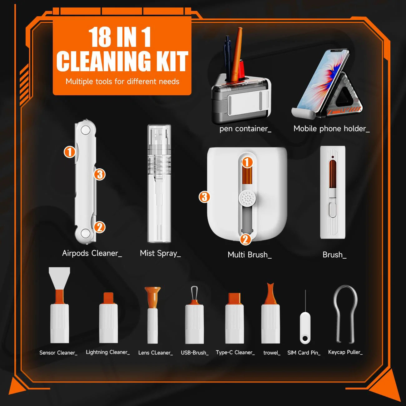 24-in-1 Earbuds & Electronics Cleaning Pen – Screen, Keyboard & Device Cleaning Kit