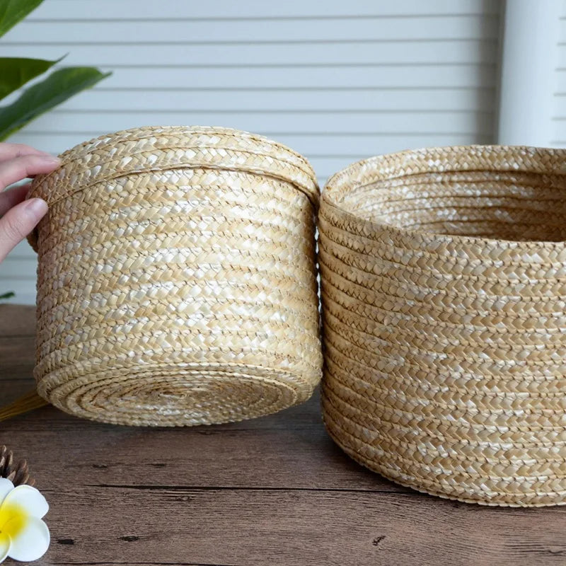 Grass Hand-woven Storage Basket With Lid