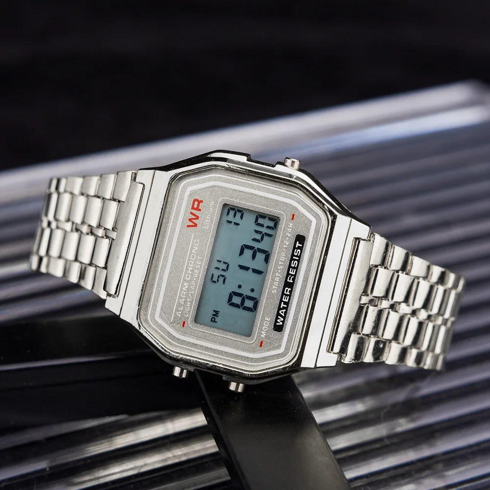 Luxury Stainless Steel Square Watch – Waterproof Digital Sports Wristwatch