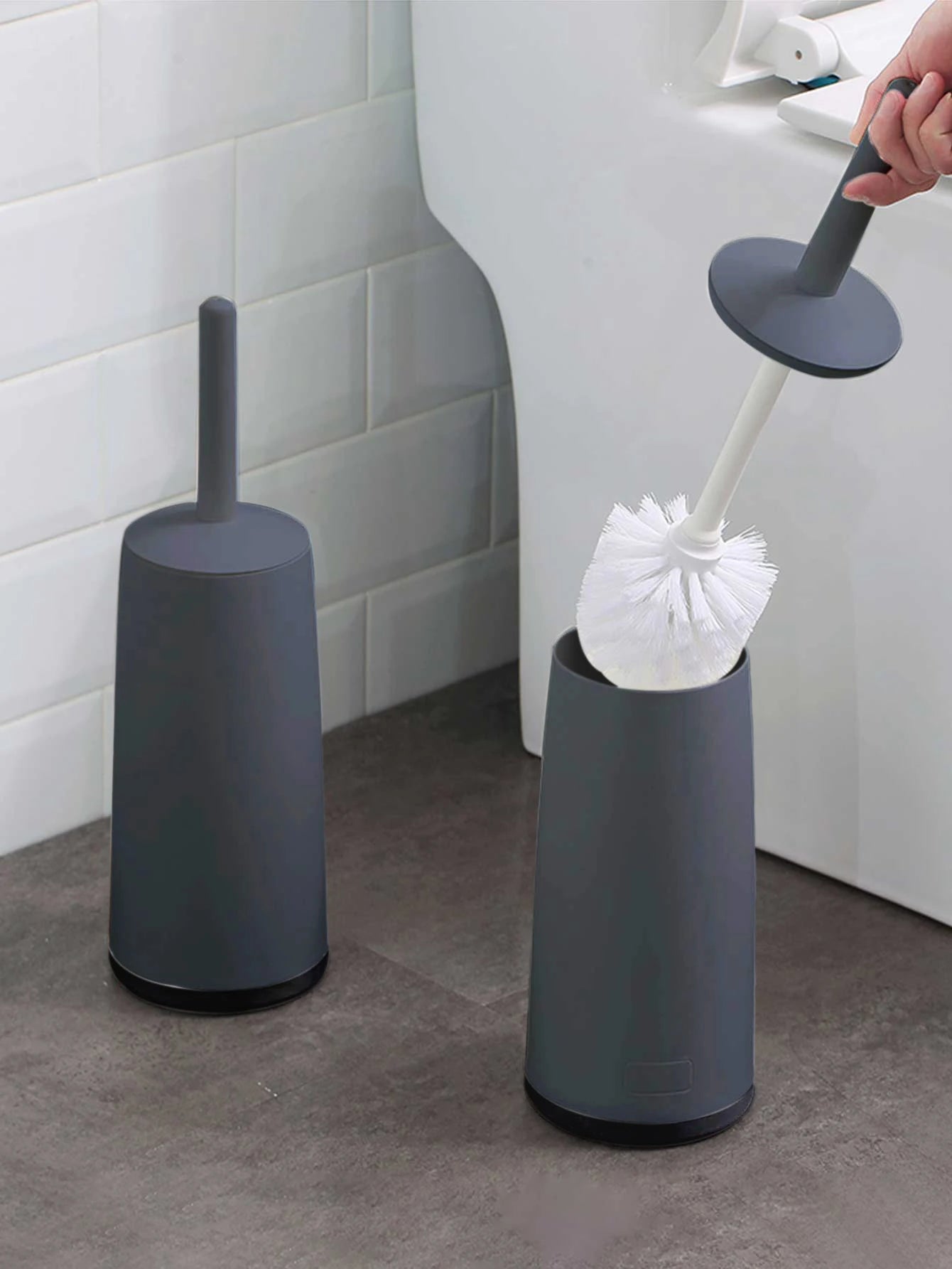 WORTHBUY Plastic Toilet Brush – Long Handle with Stand for Bathroom