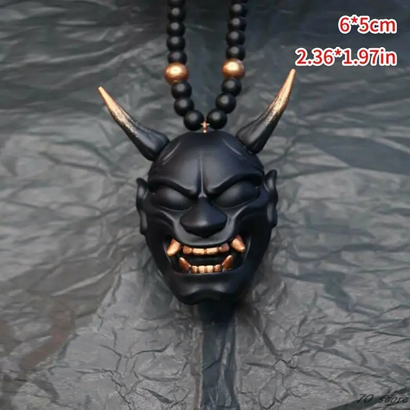 Japanese Oni Samurai Helmet Pendant – Kabuto Mask Rearview Mirror Accessory