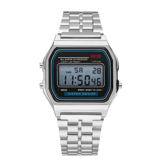 Luxury Stainless Steel Square Watch – Waterproof Digital Sports Wristwatch