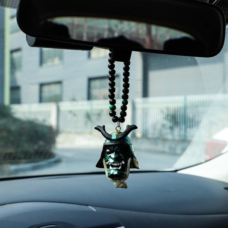 Japanese Oni Samurai Helmet Pendant – Kabuto Mask Rearview Mirror Accessory