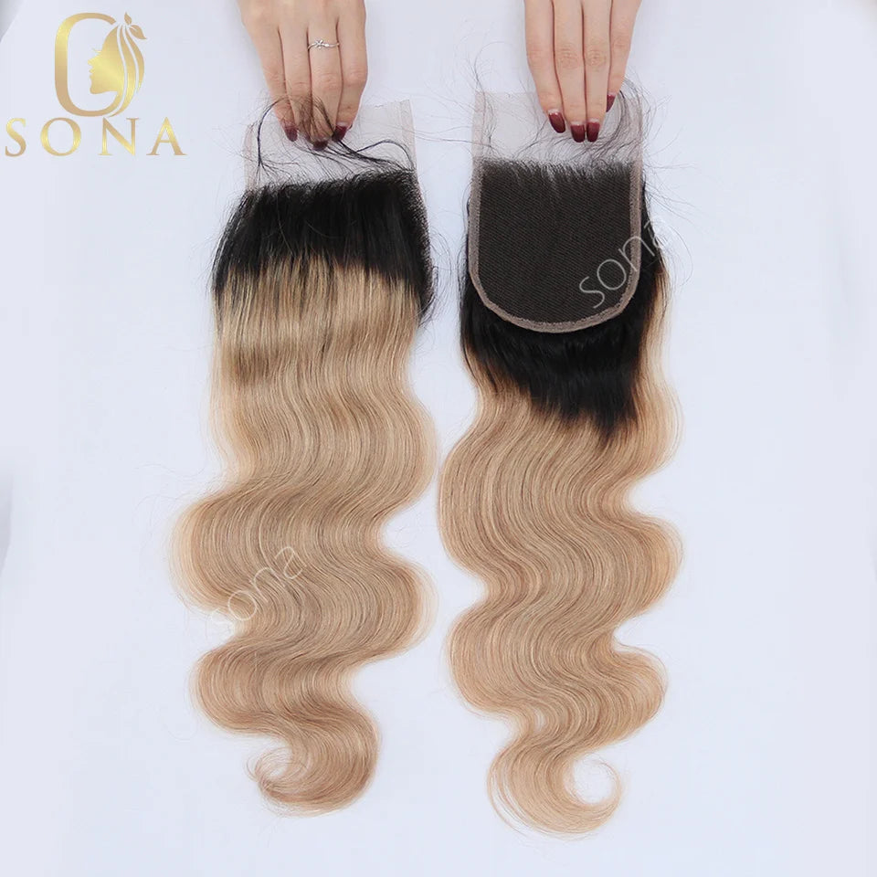 Honey Blonde Ombre Hair Bundles – 3 Bundle Set with Closure & HD Lace