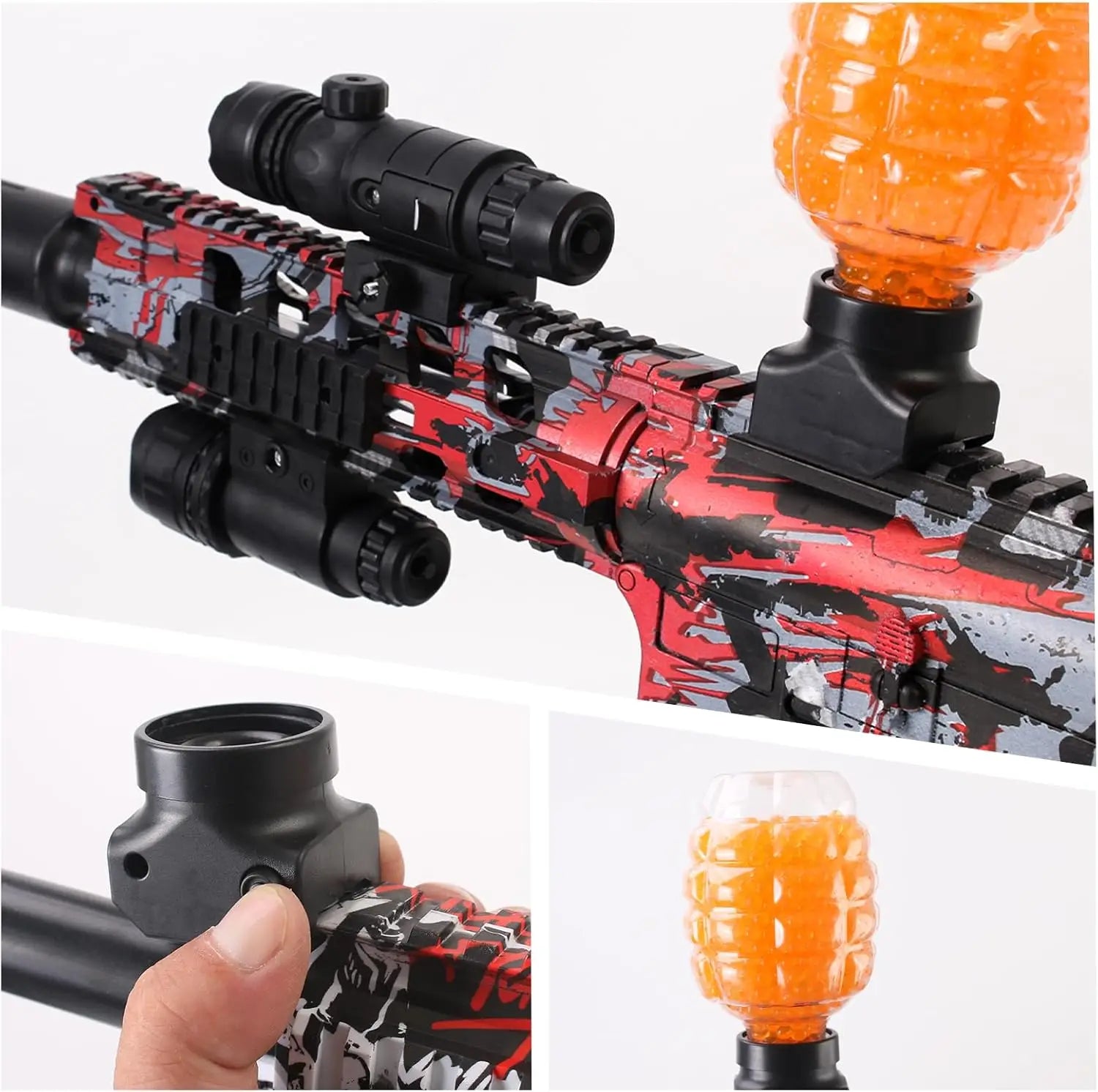 Gel Ball Gun Accessories – Laser, Bottle Adapter, Hopper & Flashlight