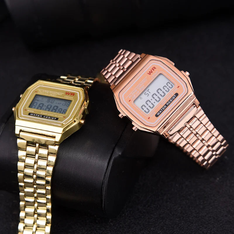 Luxury Stainless Steel Square Watch – Waterproof Digital Sports Wristwatch