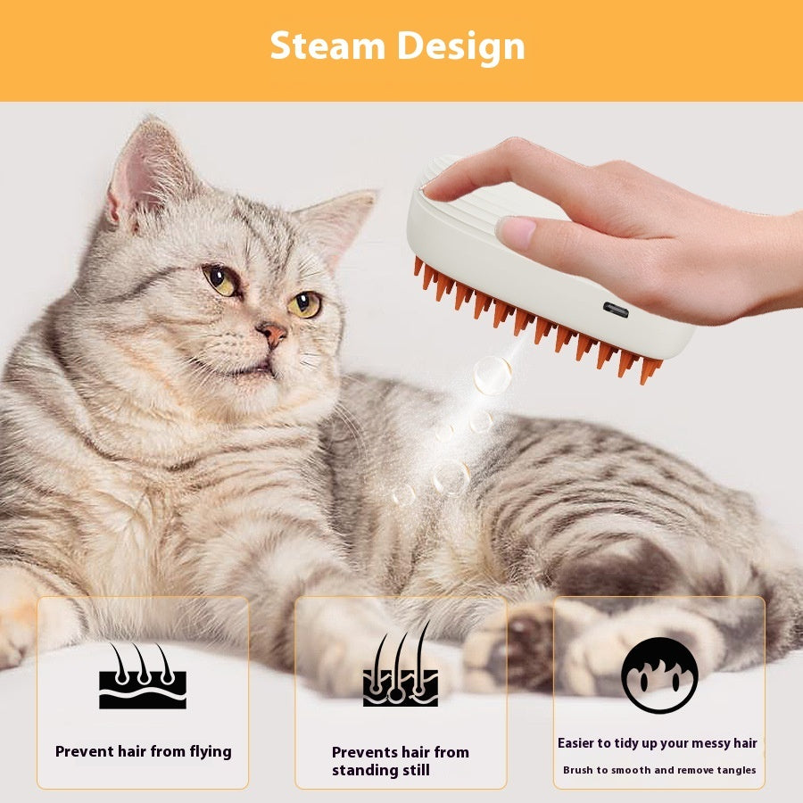 USB Rechargeable Pet Steam Brush – Spray Massage Comb for Cats & Dogs